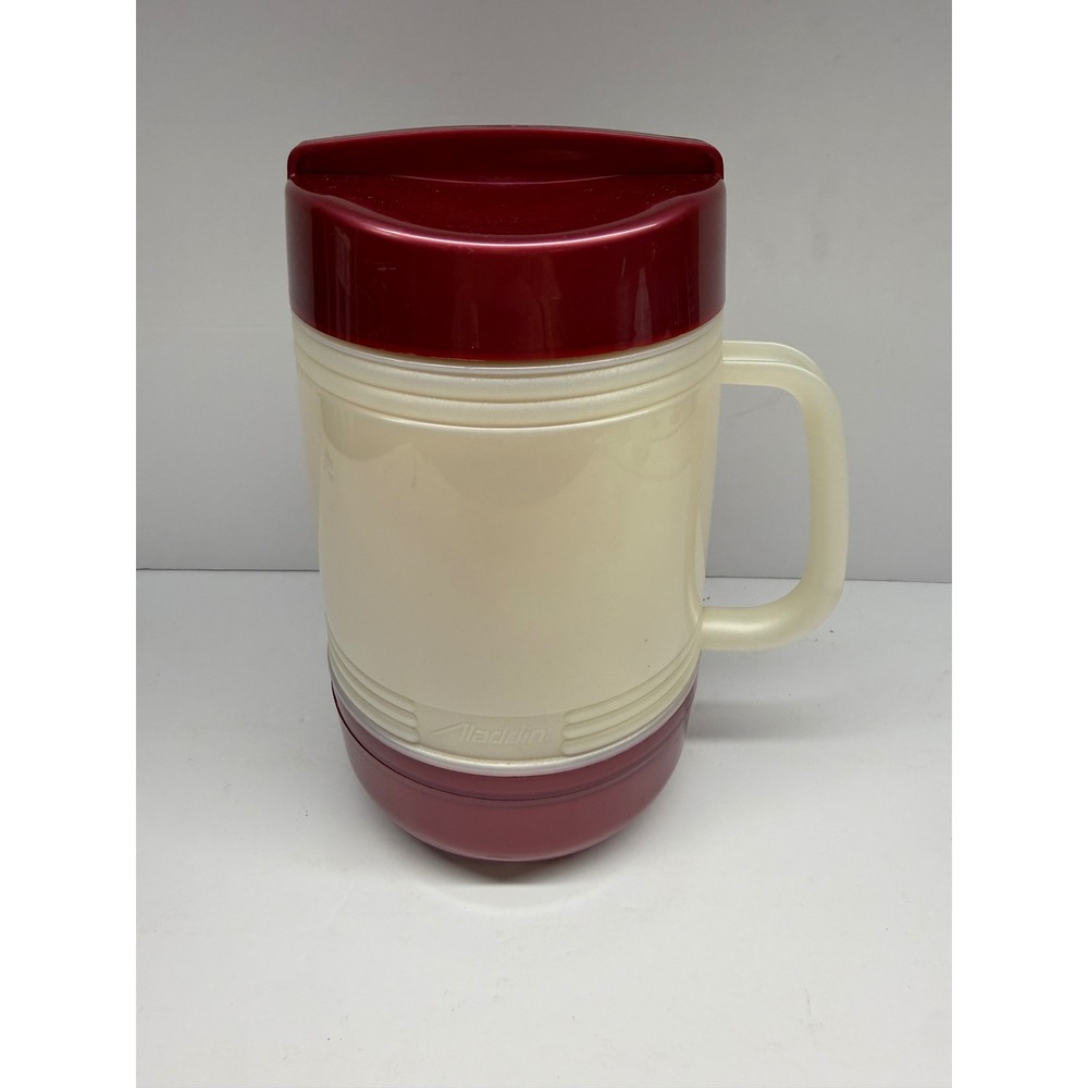 Vintage Aladdin Insulated Travel Mug Cream Burgundy HK17TW Thermal Cup with Lid